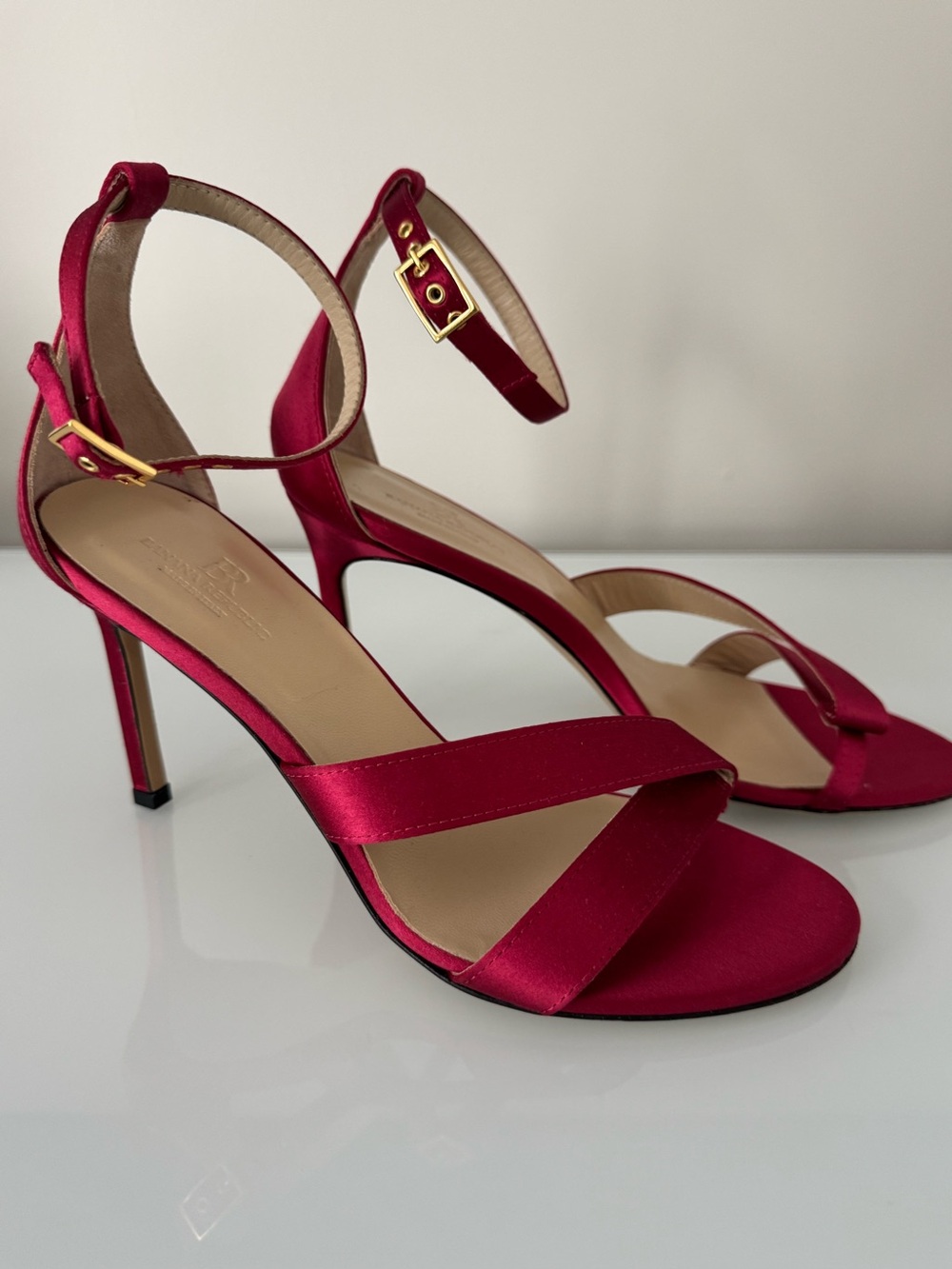 Womens Satin Stiletto Sandals in Raspberry color. New. No box